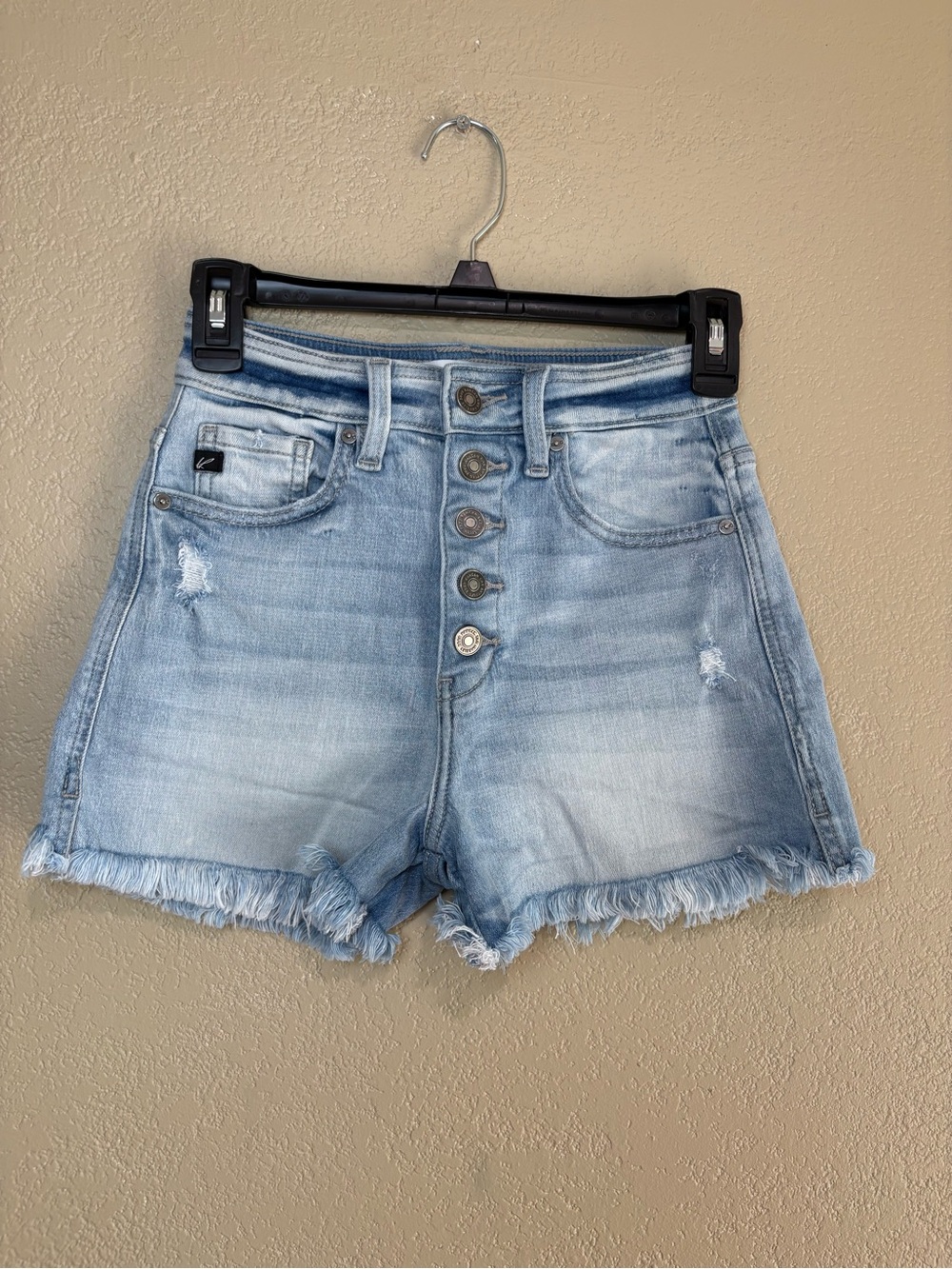 Kancan High-Rise Light Blue Denim Button-Front Shorts